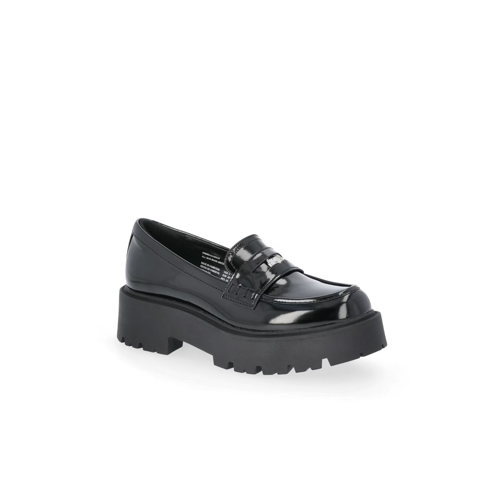 Patent Black Platform Penny Loafers - Women's Chunky Flats